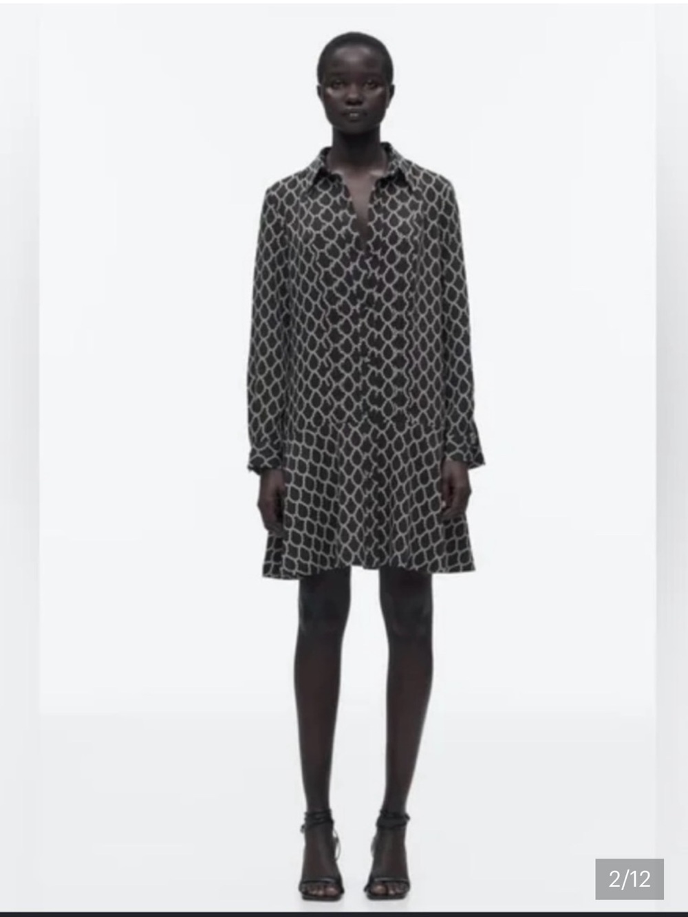 Zara Black and White Chain Print Button-Front Shirt Dress XL